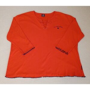 US Polo Assn Women's 3X Shirt Red 3/4" Sleeve V Neck Cotton Shirt Ruffle Trim